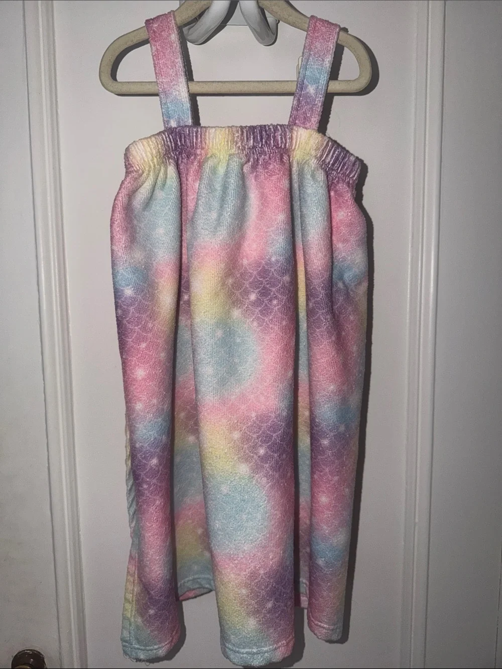 Pastel Rainbow Mermaid-Scale Kids Terry Cover Up Bathrobe Towel
